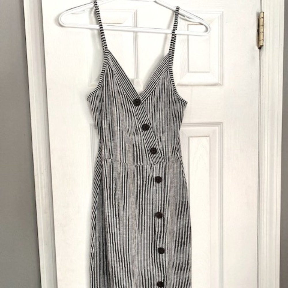 Caution To The Wind Black & White Stripe Button Front Dress